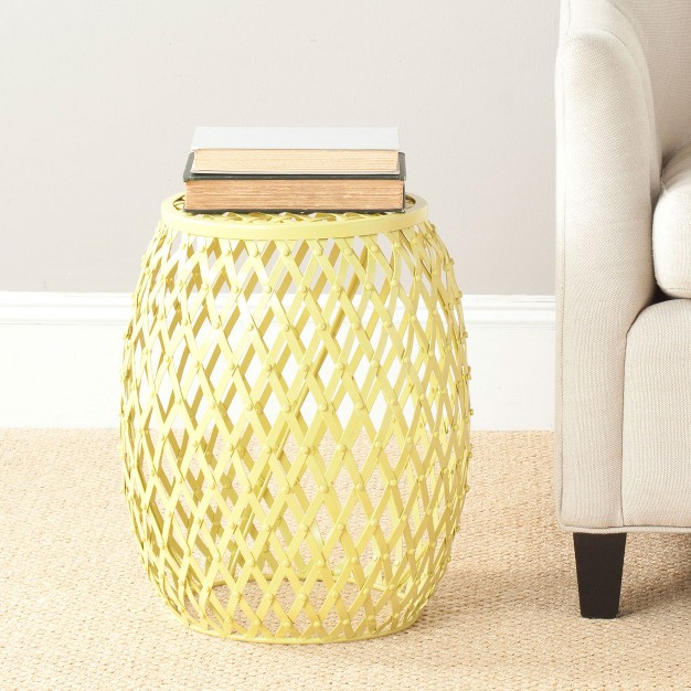 Evan Iron Strips Stool Accent Table Matte Yellow Safavieh