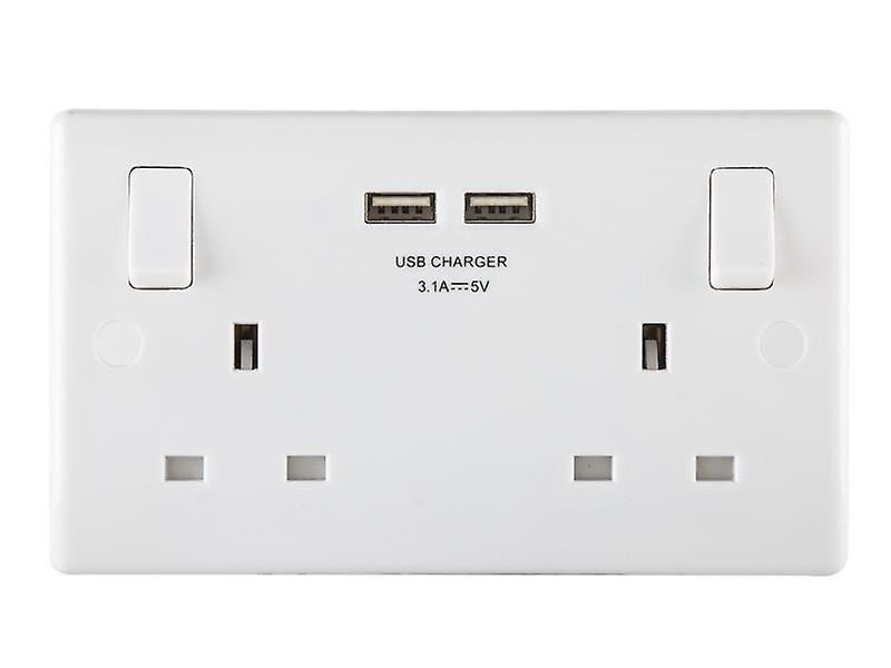 Masterplug Switched Socket 2-Gang 13A with 2 x USB Ports 822U3-01