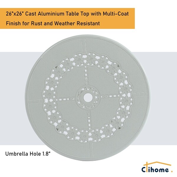 Clihome 3Piece Cast Aluminum Bistro Table Set with Umbrella Hole