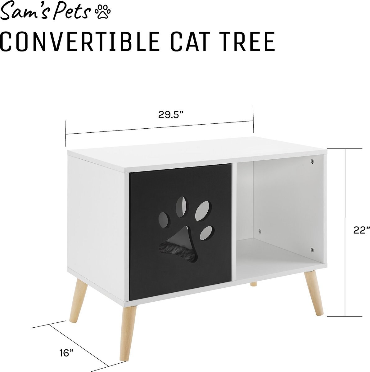 Sam's Pets Convertible 22-in Cat Tree End Table， Black and White