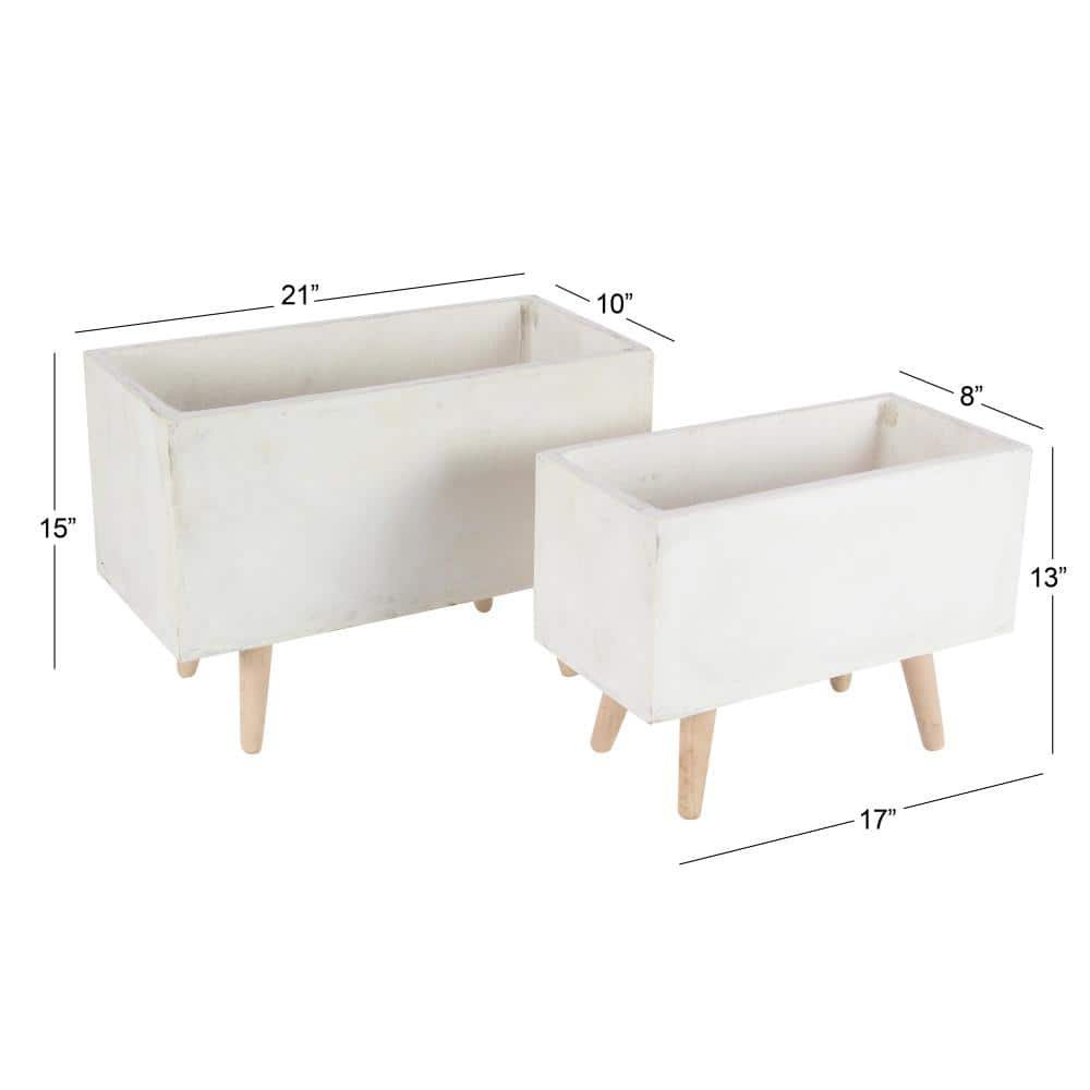 Litton Lane 15 in. x 21 in. White Fiber Clay Contemporary Planter (Set of 2) 46465