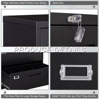 Zeus  Ruta Black File Cabinet 2-Drawer with Lock Locking Metal Lateral Filing Cabinet for Home Office ZeusOffice111BK