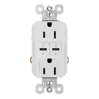 Legrand radiant 15 Amp 125-Volt Tamper-Resistant Duplex Outlet with Ultra-Fast 6A PLUS 30W Power Delivery USB CC White R26USBPDWCC6