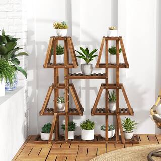 ANGELES HOME 45 in. 5-Tier Outdoor Wood Plant Stand with 10-Potted for Multiple Plants 398CKGT92GD