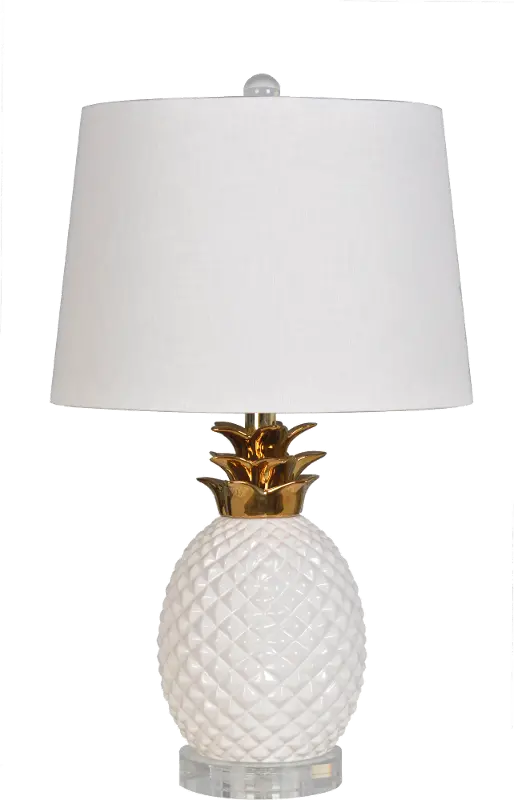 22 Inch Glossy White and Gold Plated Pineapple Table Lamp