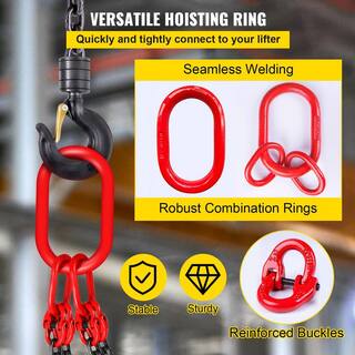 VEVOR 5 ft. Hoist Chain Sling 516 in. Engine Lift Chain G80 Alloy Steel 3-Ton with 4 Leg Grab Hooks and Adjuster 1.5MSGLT000000001V0