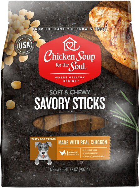 Chicken Soup for the Soul Savory Sticks Real Chicken Soft and Chewy Dog Treats， 32-oz bag