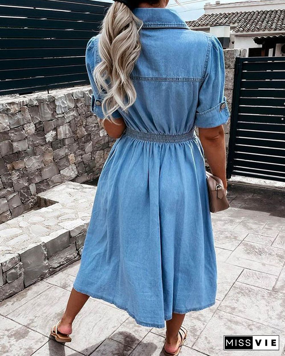 Denim Casual Shirt Collar Dress