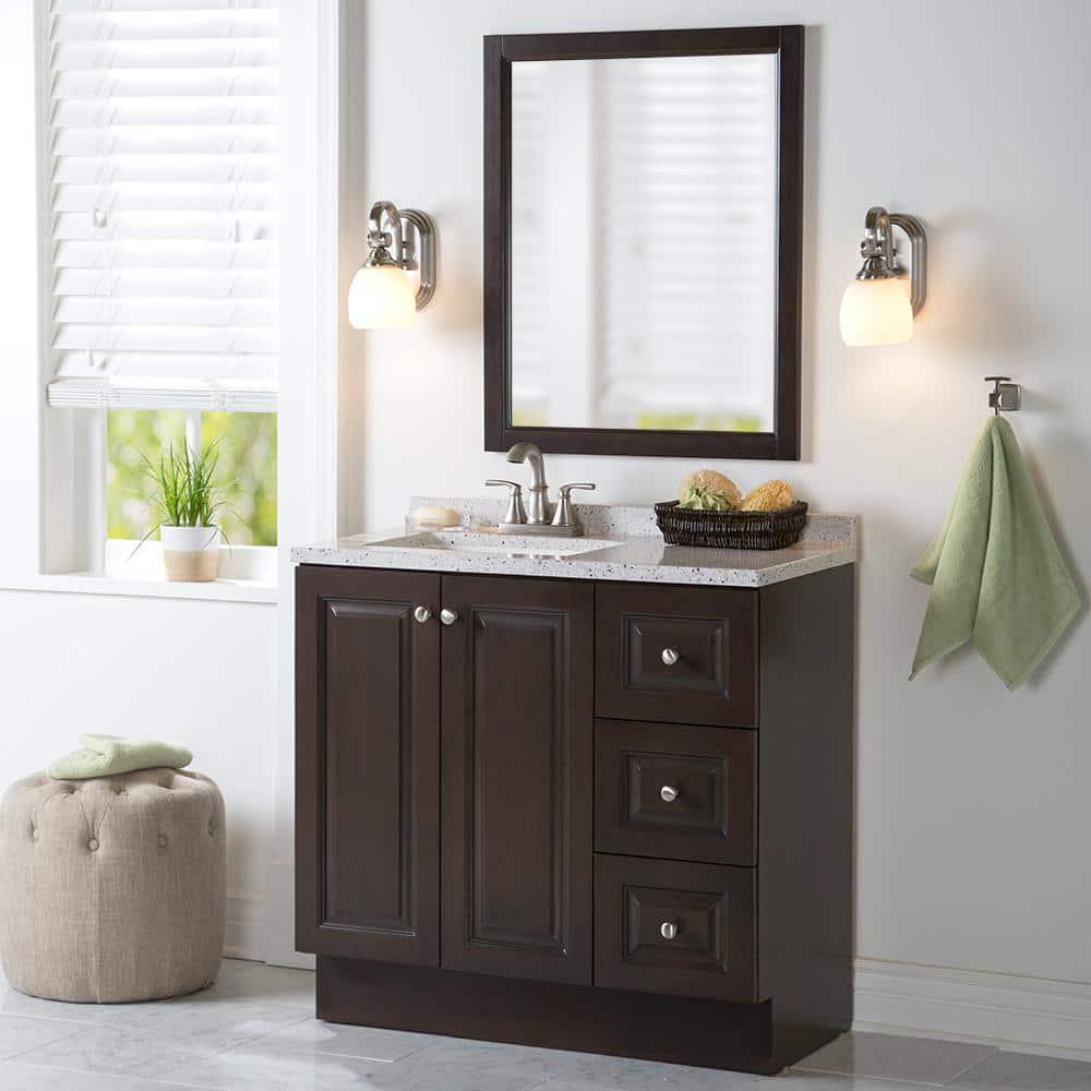 Glacier Bay Northwood 37 in W x 19 in D Bathroom Vanity in Dusk with Solid Surface Vanity Top in Silver Ash with White Sink