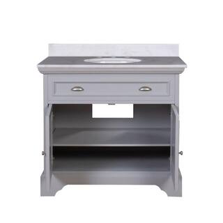 Home Decorators Collection Sadie 38 in. W x 21.5 in. D x 35 in. H Vanity in Dove Grey with Marble Vanity Top in Natural White with White Sink MD-V1833