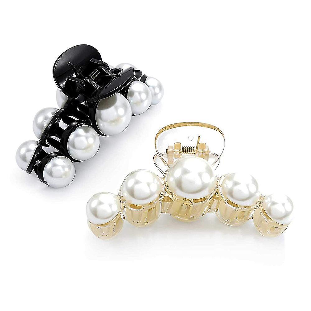 2 Pieces Large Pearl Hair Claw Clips Set Hair Catch Barrette Jaw Clamp Fake Pearl Hair Clip Clamp Assorted