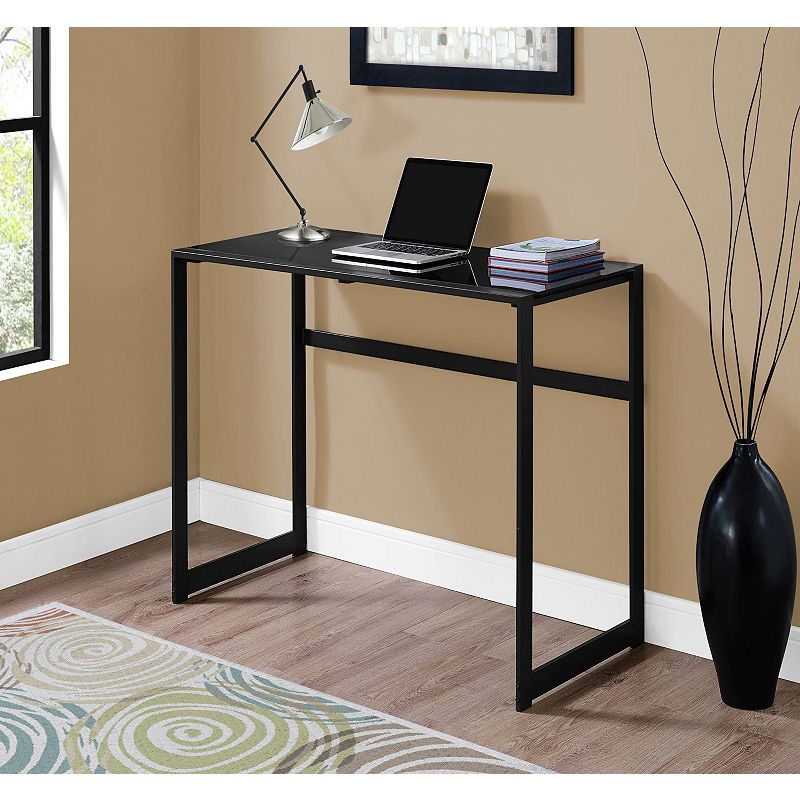 48 Black Contemporary Rectangular Computer Desk with Tempered Glass