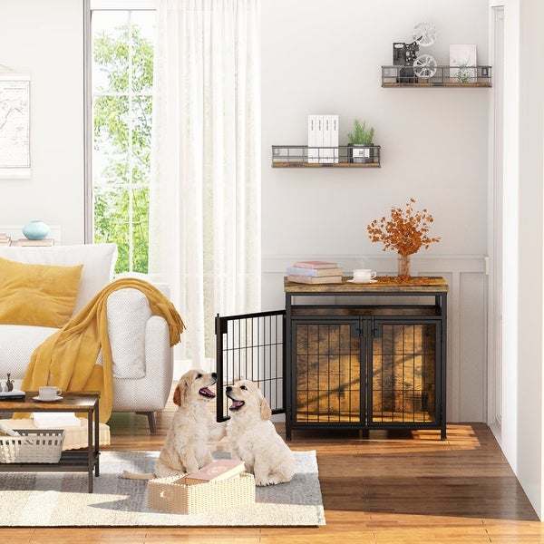 Furniture Style Dog Crate End Table， Pet Kennels Three Doors Dog House Indoor Use for Small Dogs