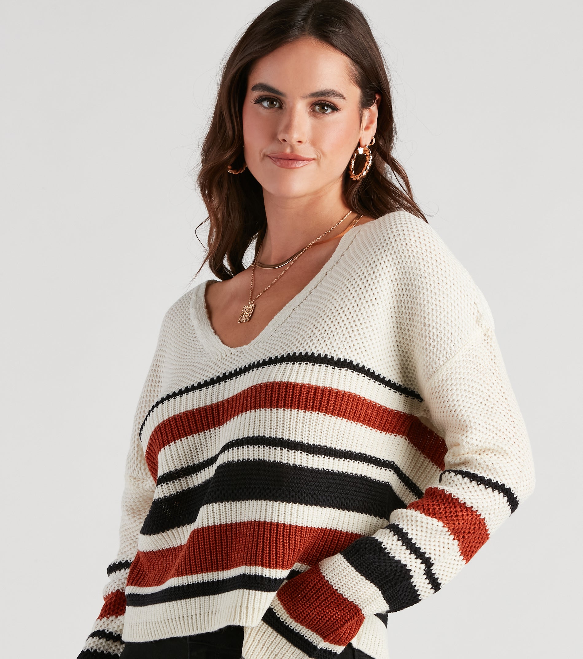 Sassy Striped Lattice Back Knit Sweater