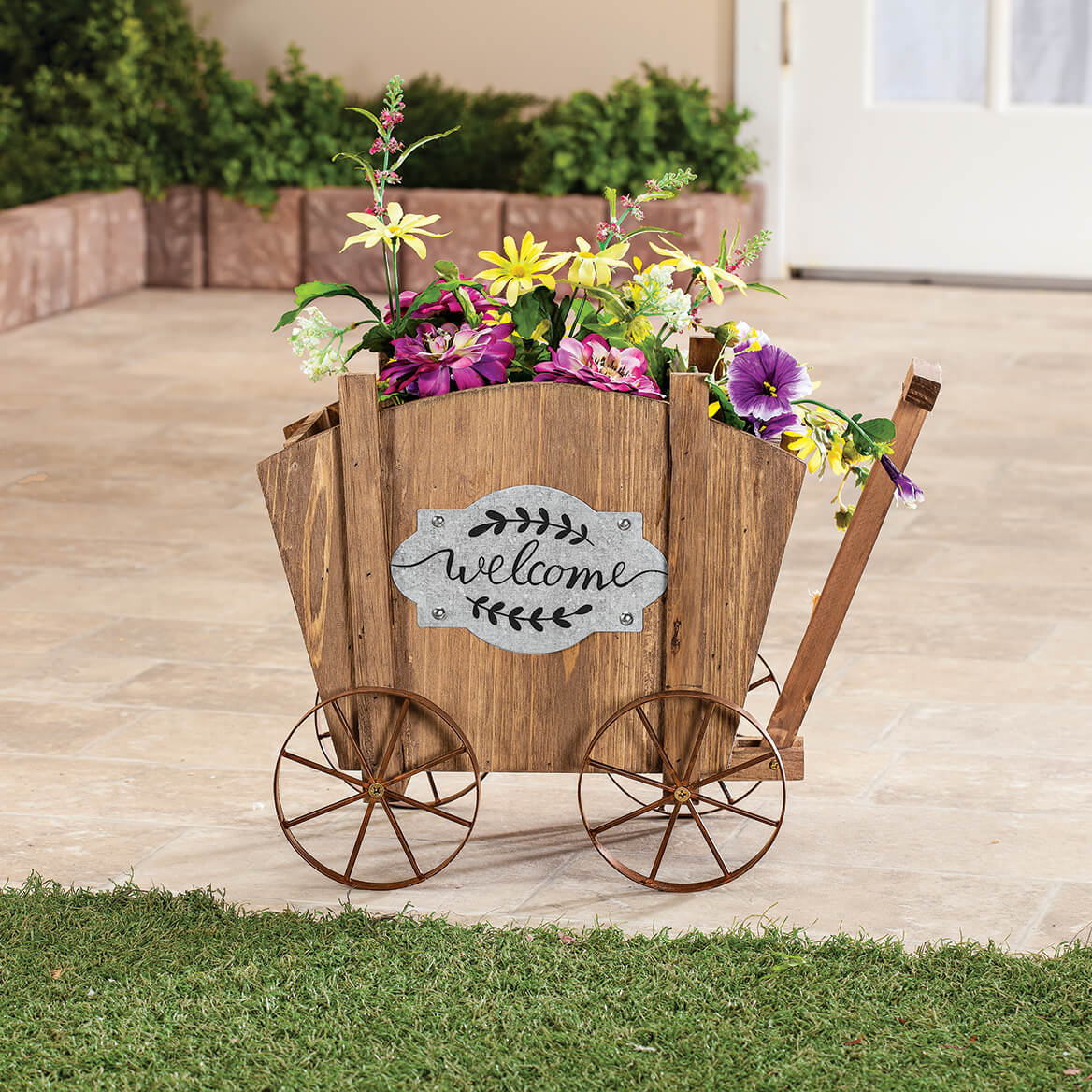 Welcome Wagon Wooden Planter Box, Amish Wagon Decorative Indoor/Outdoor Planter