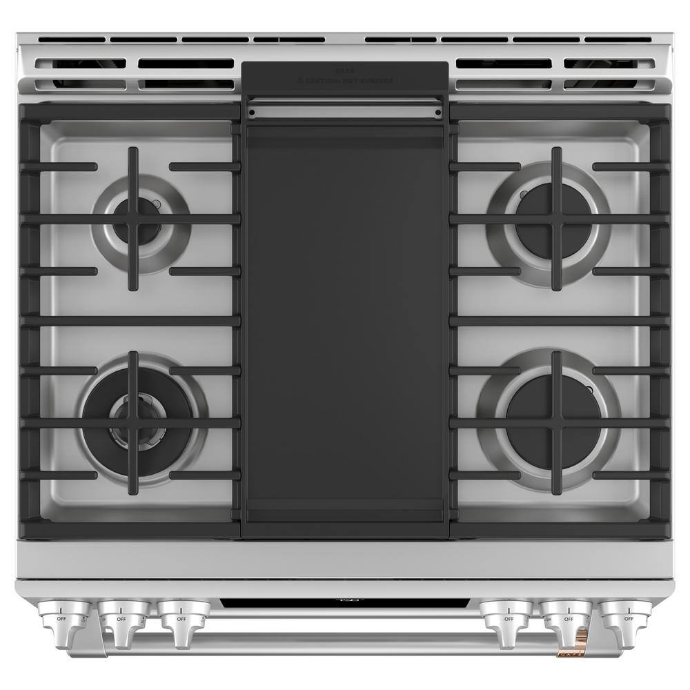 Cafe 30 in. 6.7 cu. ft. Smart Slide-In Double Oven Gas Range in Stainless Steel with Convection and Air Fry CGS750P2MS1