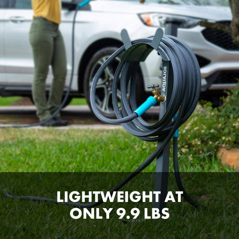 AQUA JOE 125 ft. Capacity Garden Hose Stand with Brass Faucet SJ-SHSBB-GRY