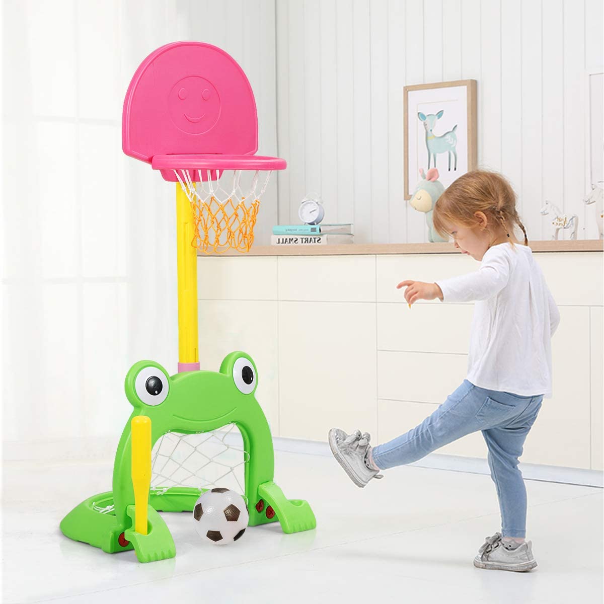 Costzon Kids Basketball Hoop Set, Kids 3-in-1 Sports Set for Basketball (Cute Frog)