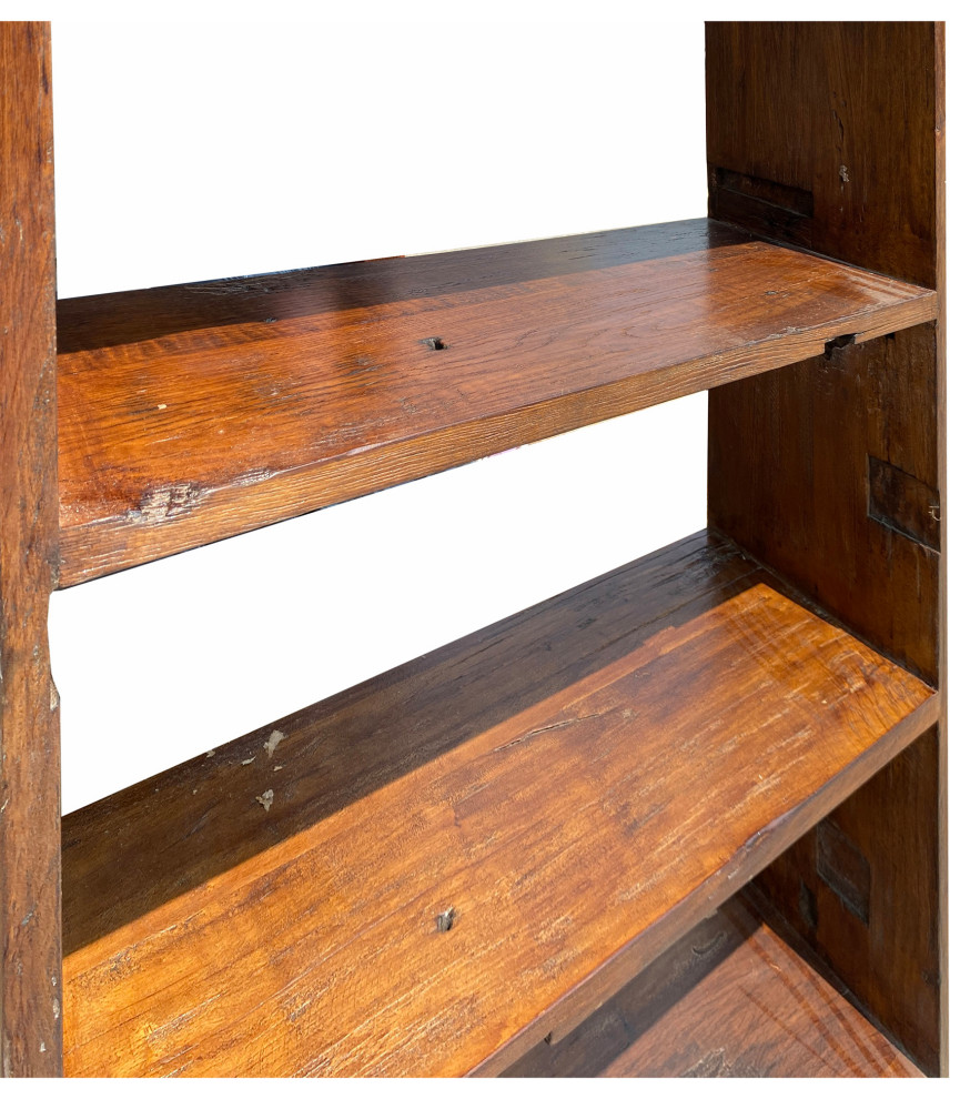 Rustic Raw Old Wood Open Shelf Brown Bookcase Display Cabinet Hcs6932   Farmhouse   Bookcases   by Golden Lotus Antiques  Houzz