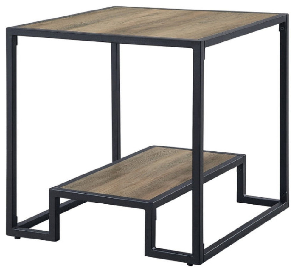 Lea 22 Inch Wood End Table Grain Details Metal Frame Rustic Oak  Saltoro   Industrial   Side Tables And End Tables   by Dot  ampBo  Houzz