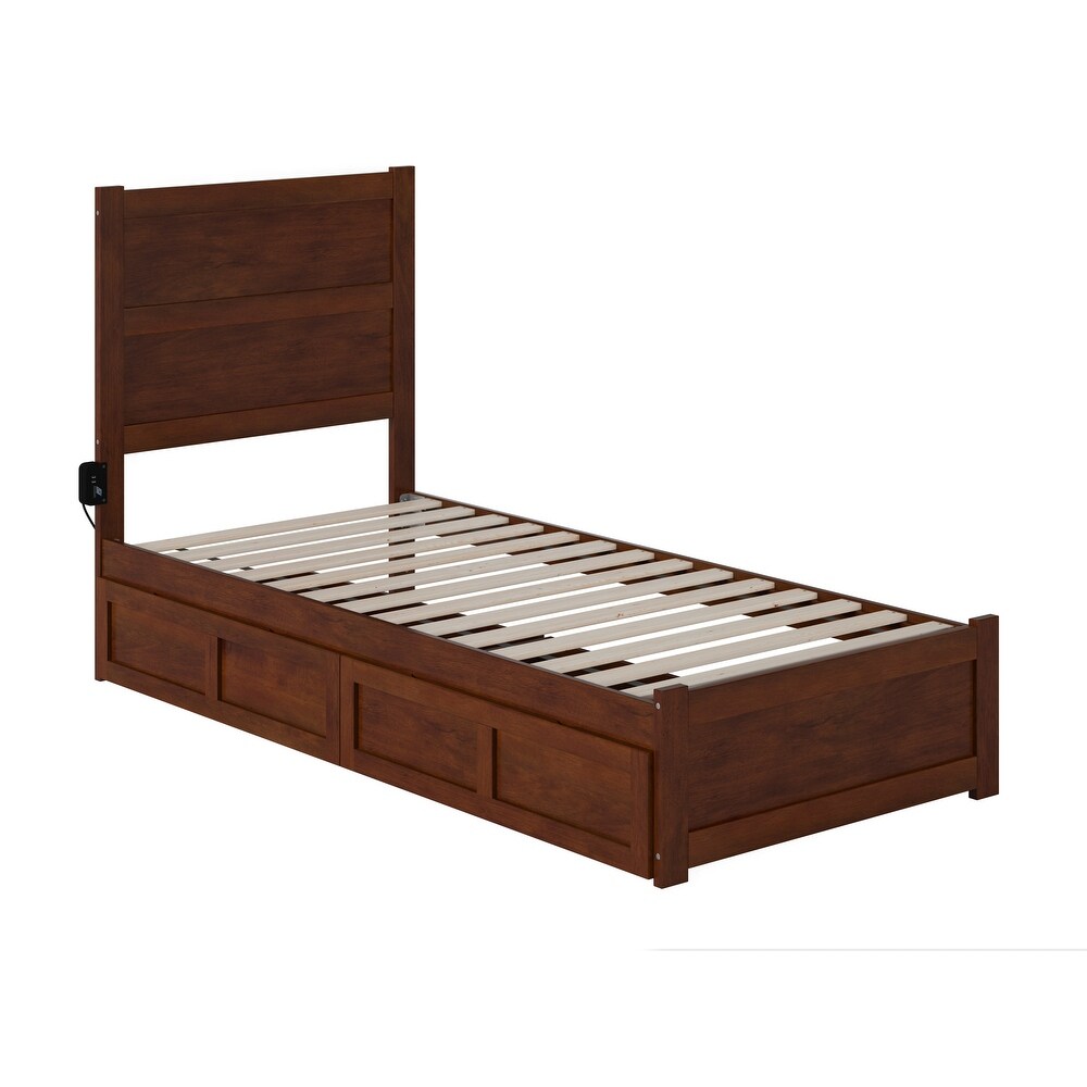 NoHo Twin XL Bed with Footboard and 2 Drawers in Walnut