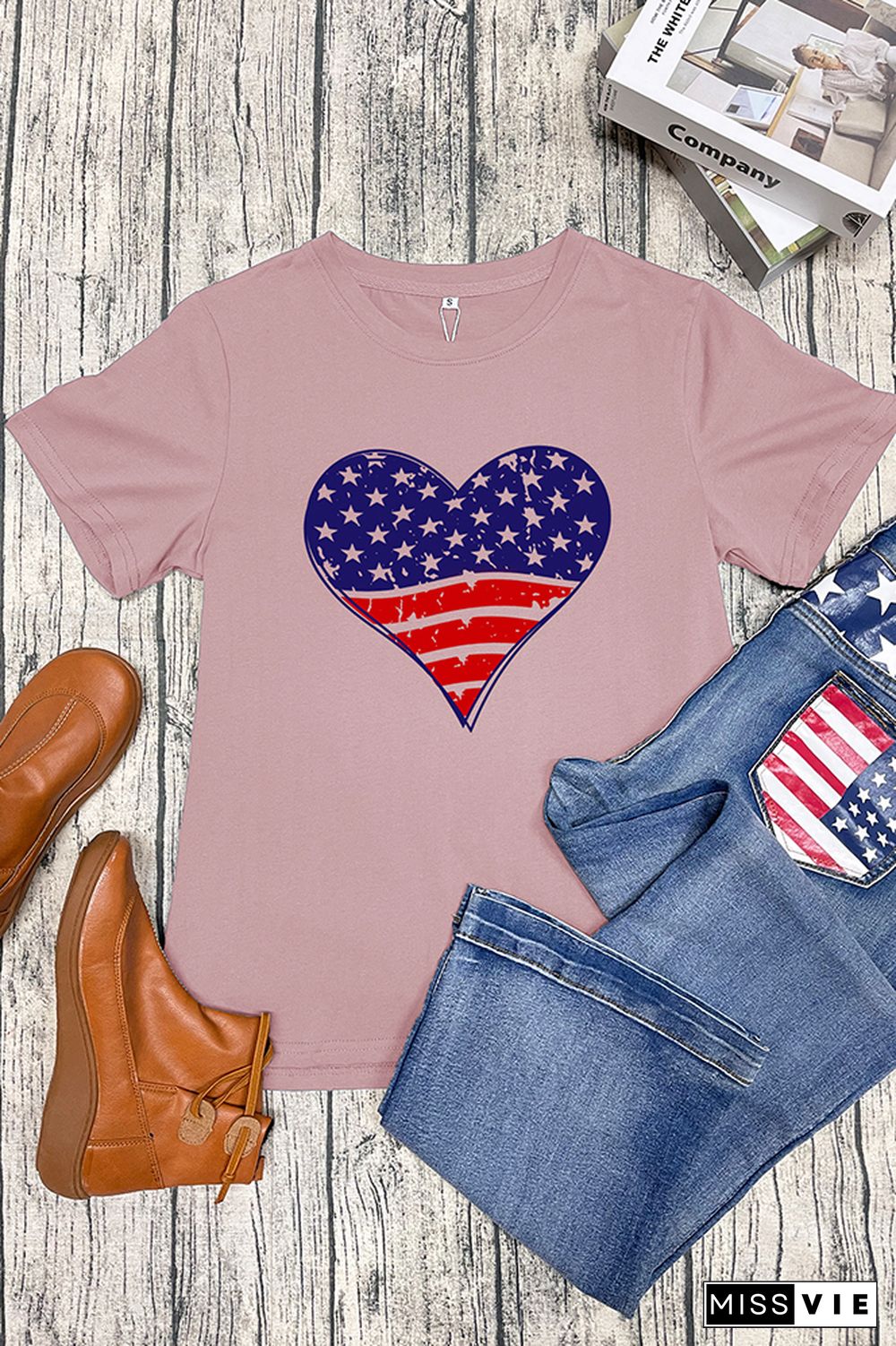 Patriotic Grunge Heart Graphic T-Shirt Wholesale