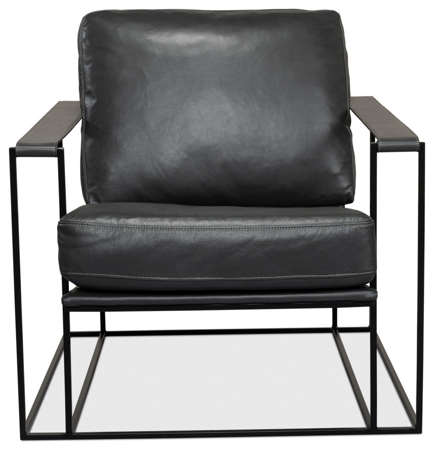 Oryan Black Leather Accent Chair Metal Frame   Contemporary   Armchairs And Accent Chairs   by Sideboards and Things  Houzz