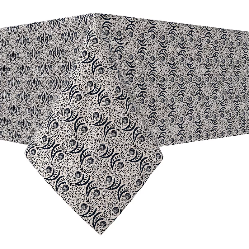 Rectangular Tablecloth， 100% Cotton， 60x84， Spiral Flowers and Leaves