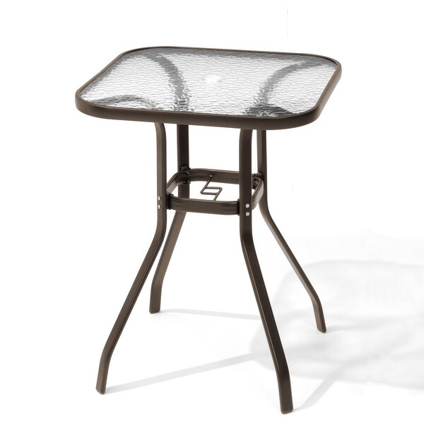 Pellebant Outdoor Tempered Glass Top Table with Umbrella Hole