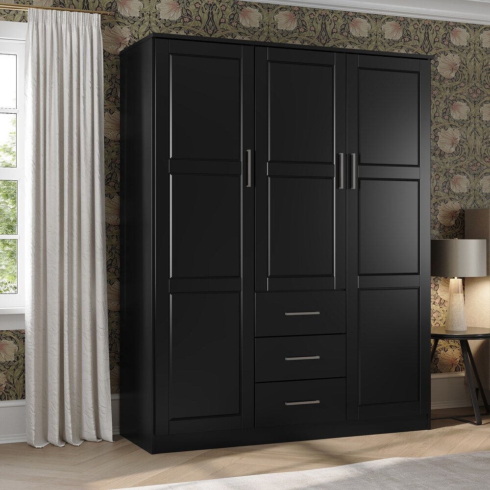 Palace Imports 100% Solid Wood Cosmo 3 Door Wardrobe Armoire with Solid Wood or Mirrored Doors