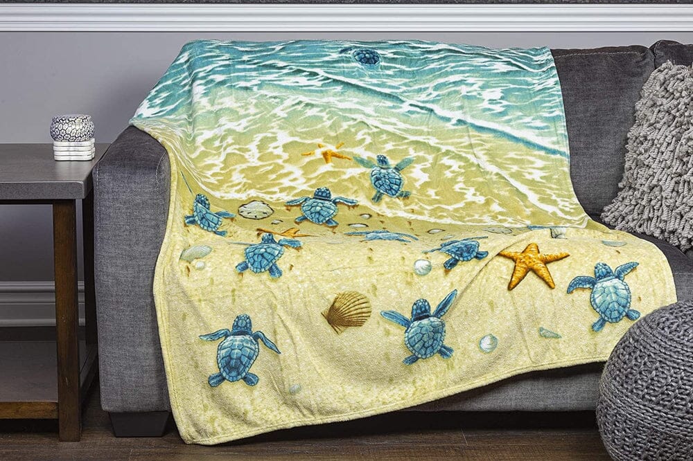 Turtles on the Beach Fleece Throw Blanket