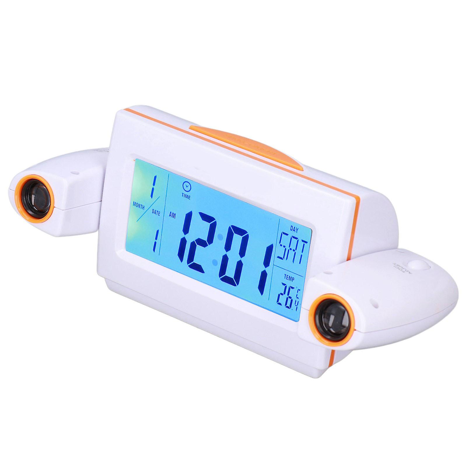 Projection Alarm Clock Glareless Led Night Light Voice Control Induction Temperature Display Led Clockwhite Orange