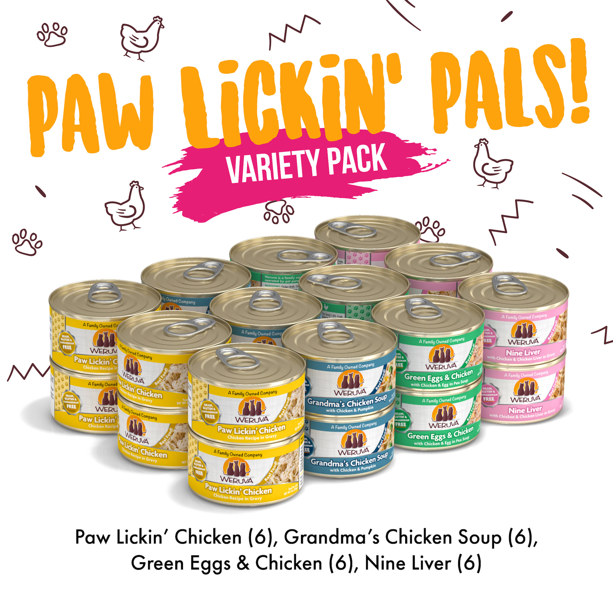 Weruva Classics Paw Lickin Pals Variety Pack Wet Cat Food， 3 oz.， Count of 24