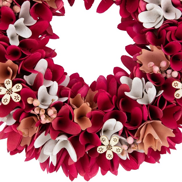 Fuchsia Pink And White Wooden Floral Spring Wreath With Berries