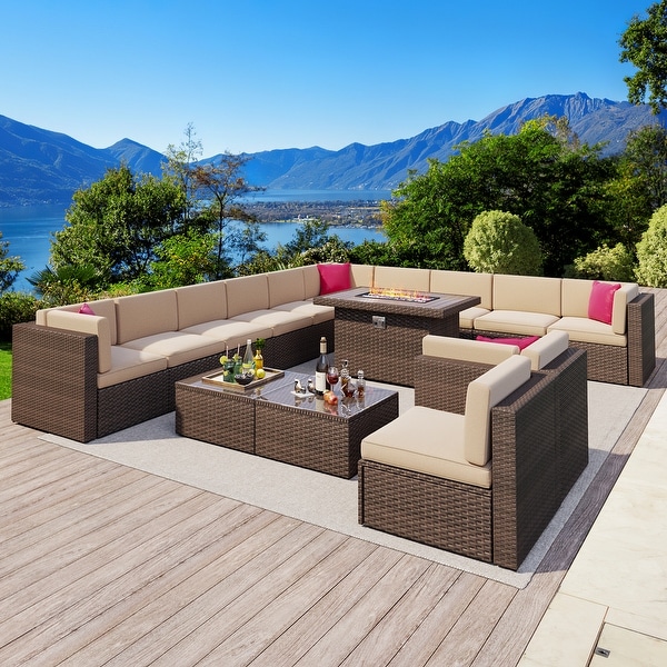 15 Pcs Patio Furniture Sets with 50000 BTU Fire Pit Table