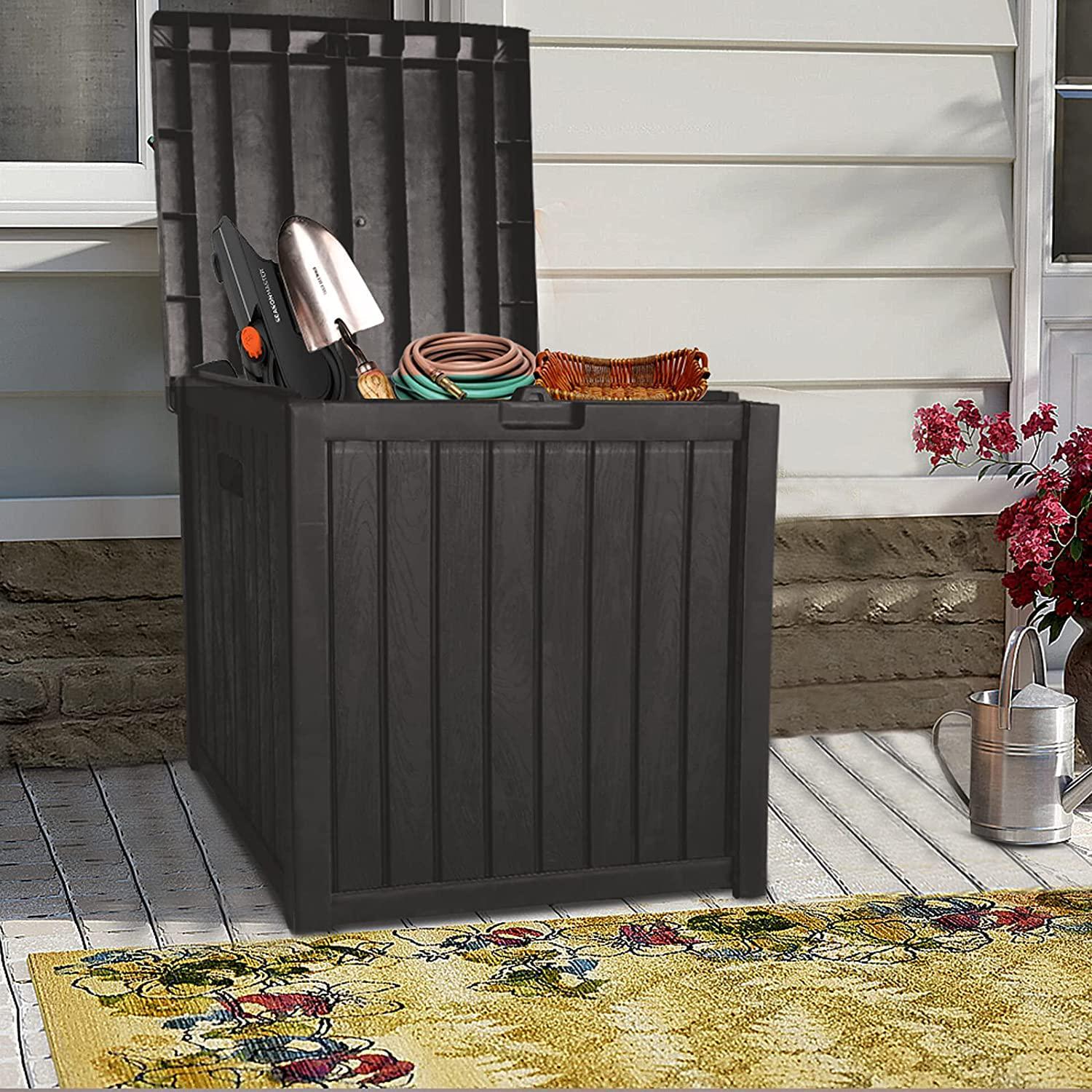 CrownLand 51 Gallon Square Outdoor Storage Deck Box Polypropylene Deck Box Container Patio Garden Furniture for Patio Cushions, Gardening Tools and Pool Toys (Black)