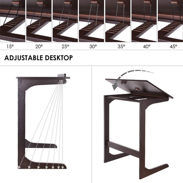 Sofa End Side Table TV Tray C-Shaped Coffee Notebook Computer Desk， 7 Angles Adjustable， Tilting Home Office for Living Room