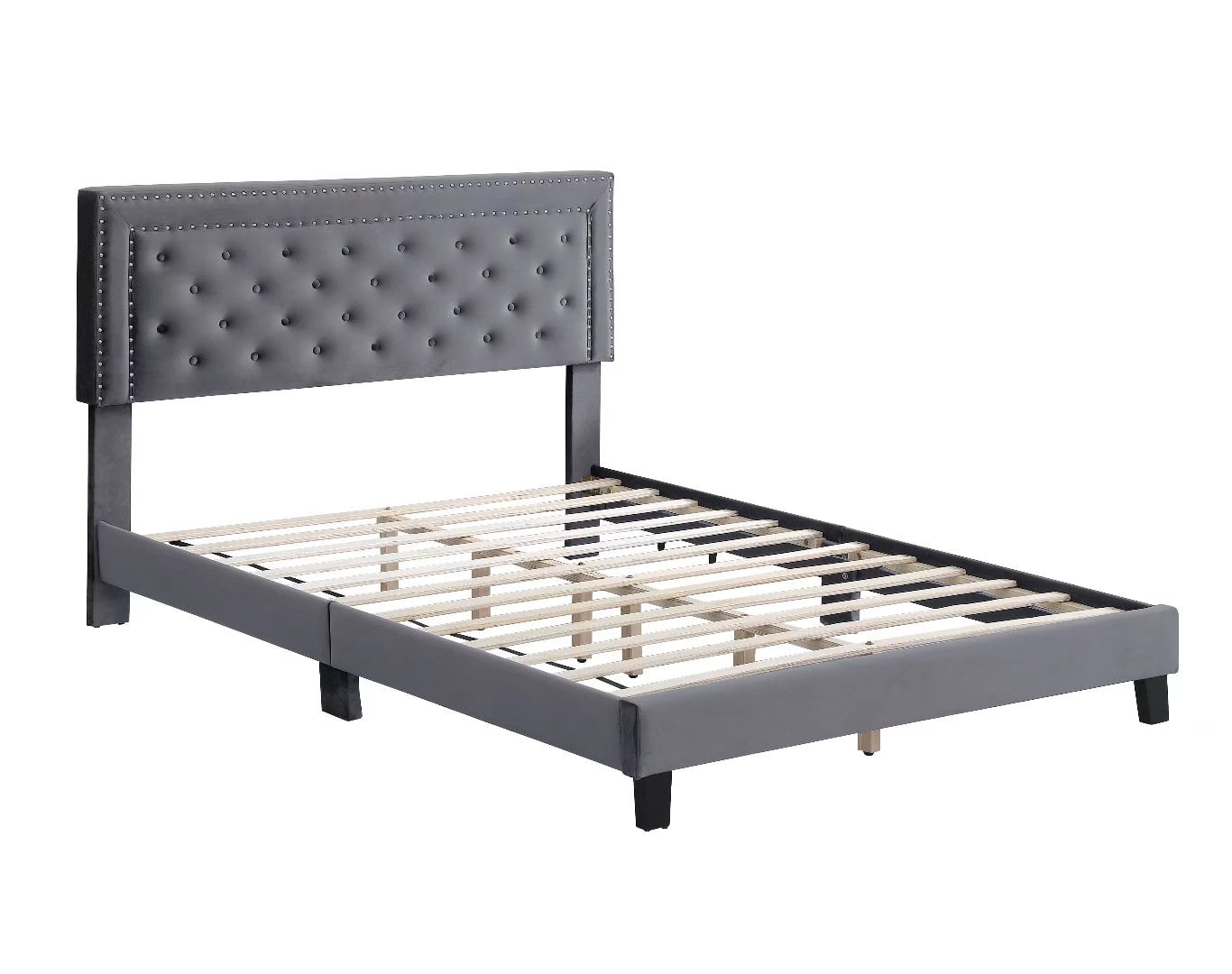 Morden Fort Queen Size Bed Frame with Upholstered Headboard Gray