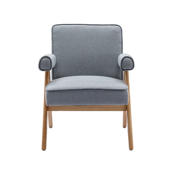 Leisure Solid Wood Armchairs， Modern Accent Chair， Light Gray