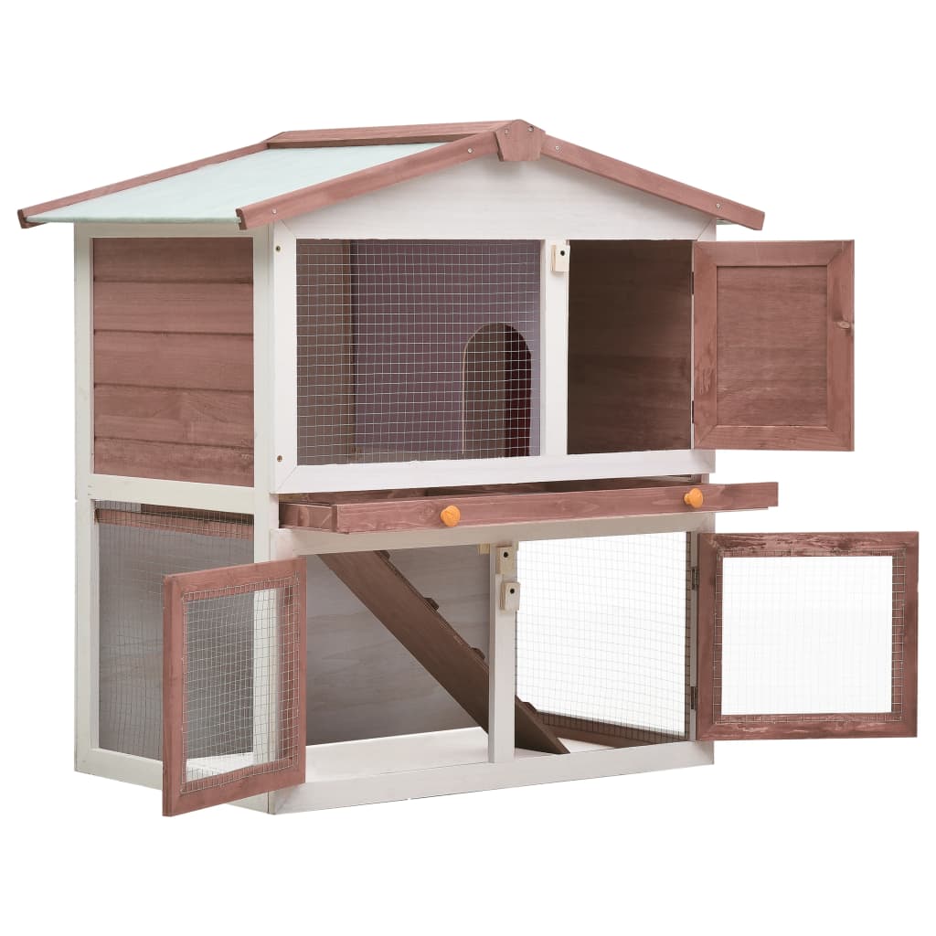 Rabbit Hutch Outdoor Inlife Rabbit Feeder 3 Doors， Brown Wood