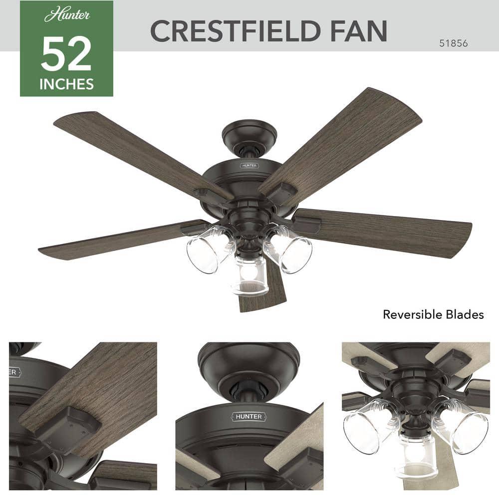 Hunter Crestfield 52 in Indoor Noble Bronze Ceiling Fan with Light Kit and Remote