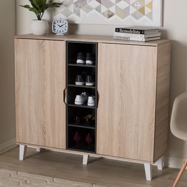 Mid-Century Oak and Grey Wood Storage Cabinet by Baxton Studio - - 16602391