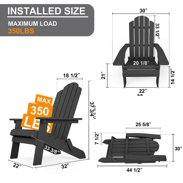 WINSOON All Weather HIPS Outdoor Set of 8 Folding Adirondack Chairs Garden Patio Chairs Fire Pit Chairs