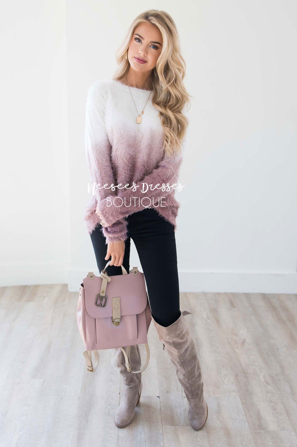 Dip-Dye Fuzzy Sweater