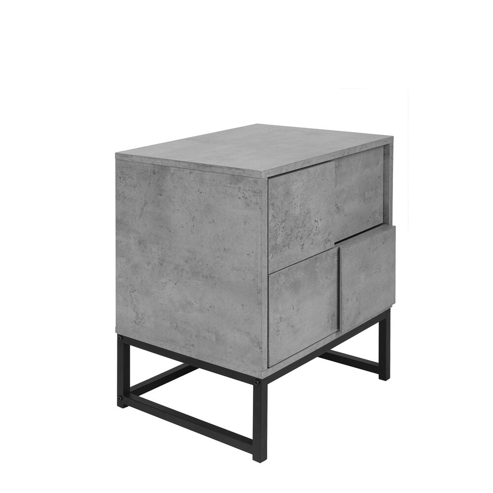 Industrial Style Geometric Design Nightstand with 2 Drawers