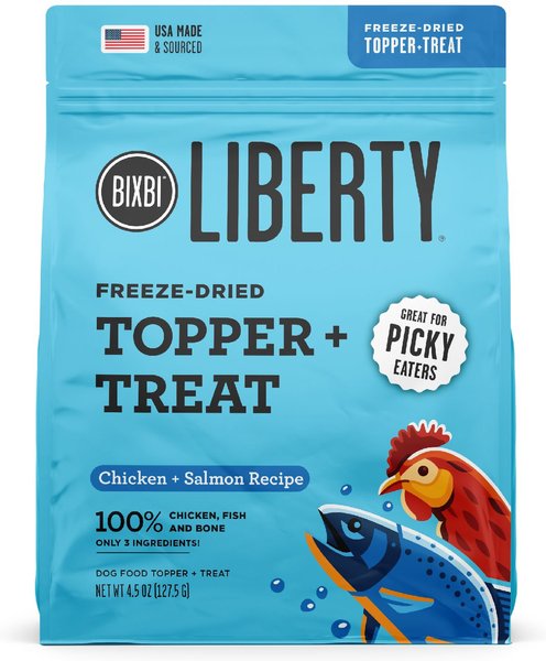 BIXBI Liberty Freeze Chicken and Salmon Recipe Dried Topper and Dog Treat， 4.5-oz bag