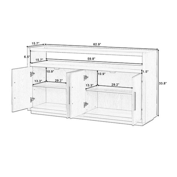 Wooden Adjustable Storage Cabinet Sideboard with Glass top