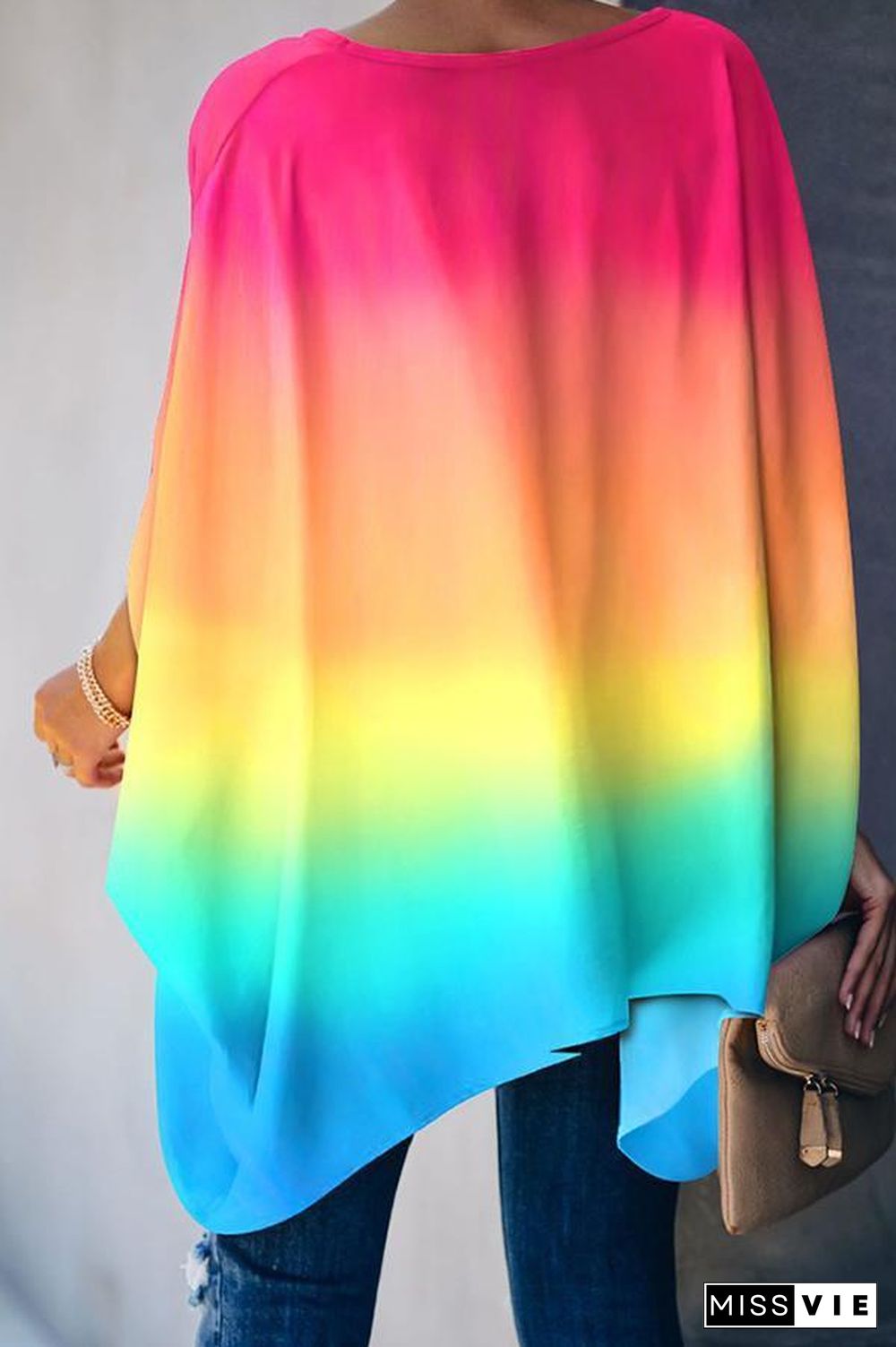 Tie-dye Gradient Batwing Sleeve T-shirt P15977