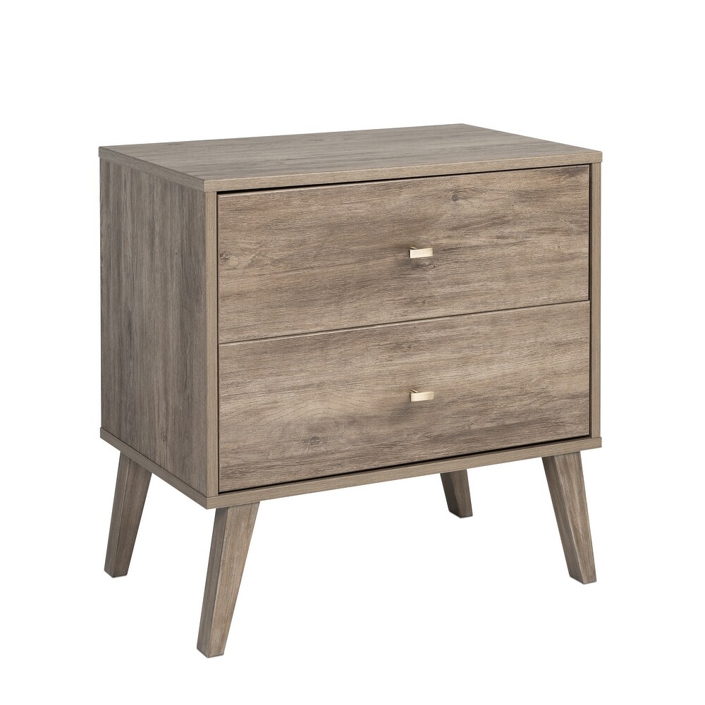 Prepac Milo Mid Century Modern 2 Drawer Nightstand  Bedside Table  Contemporary Bedroom Furniture