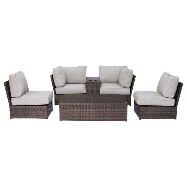 Lucca Cup Holder Table Brown Wicker 6piece Conversation Set by Living Source International